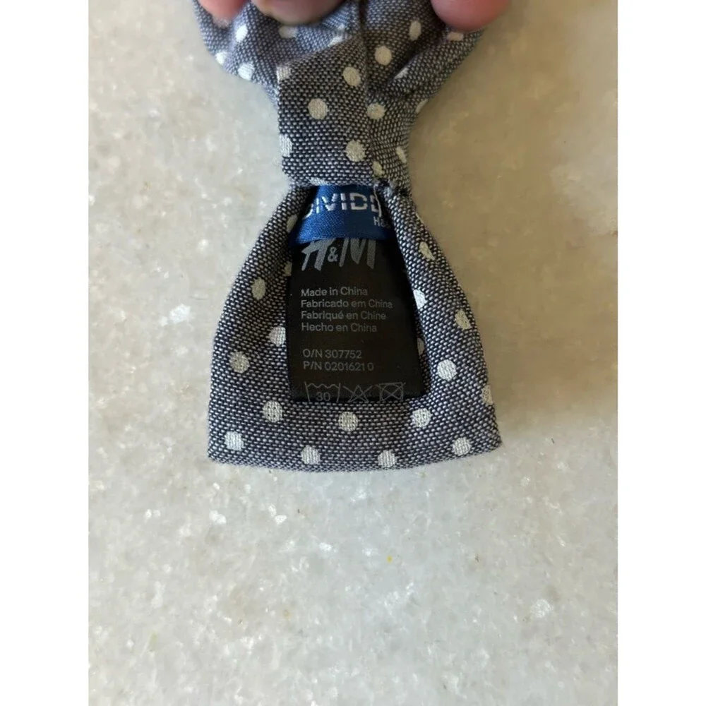 H&M Divided Men's Adjustable Blue Gray Cotton Polka Dot Bow Tie Derby Classic